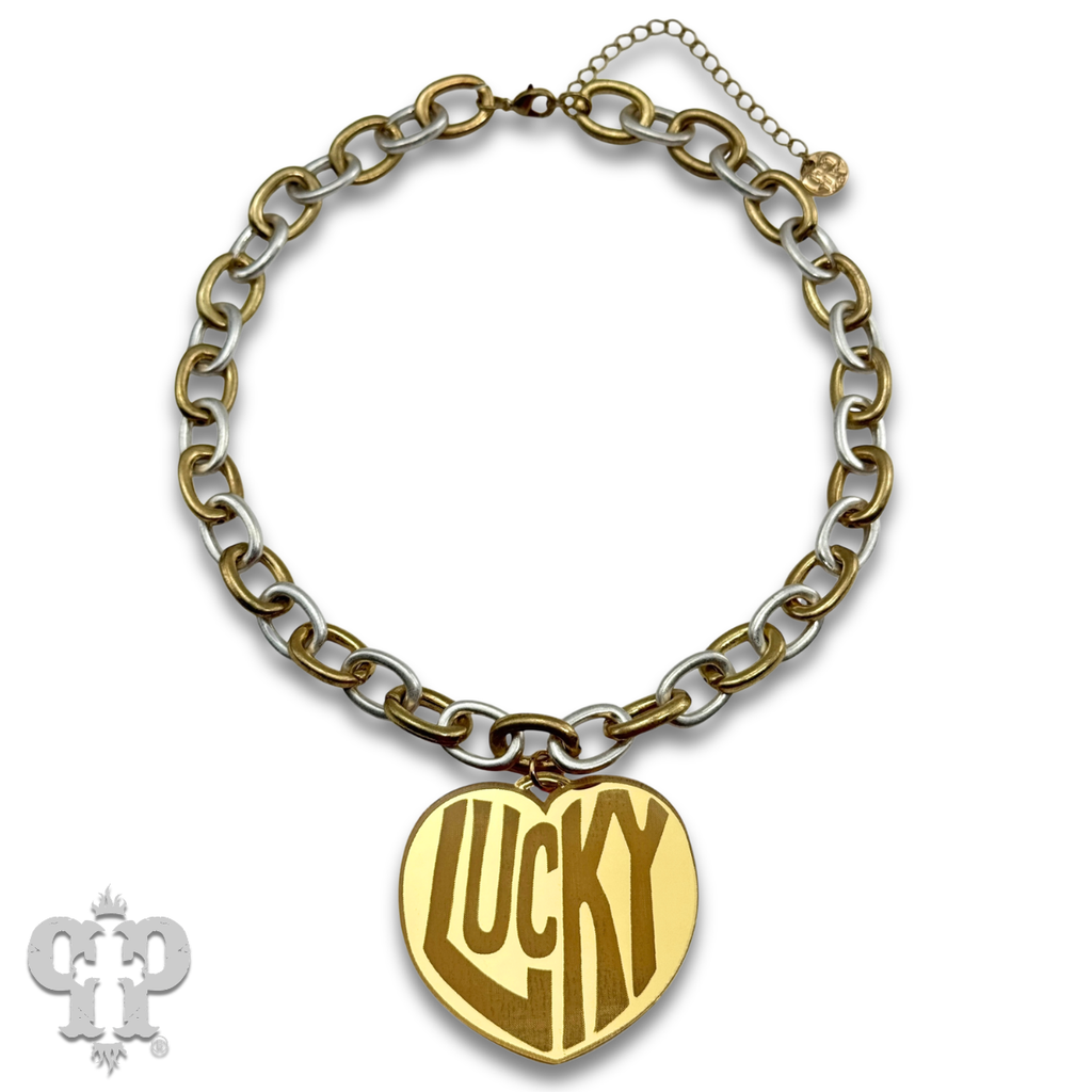 Lucky Heart on two tone chain necklace