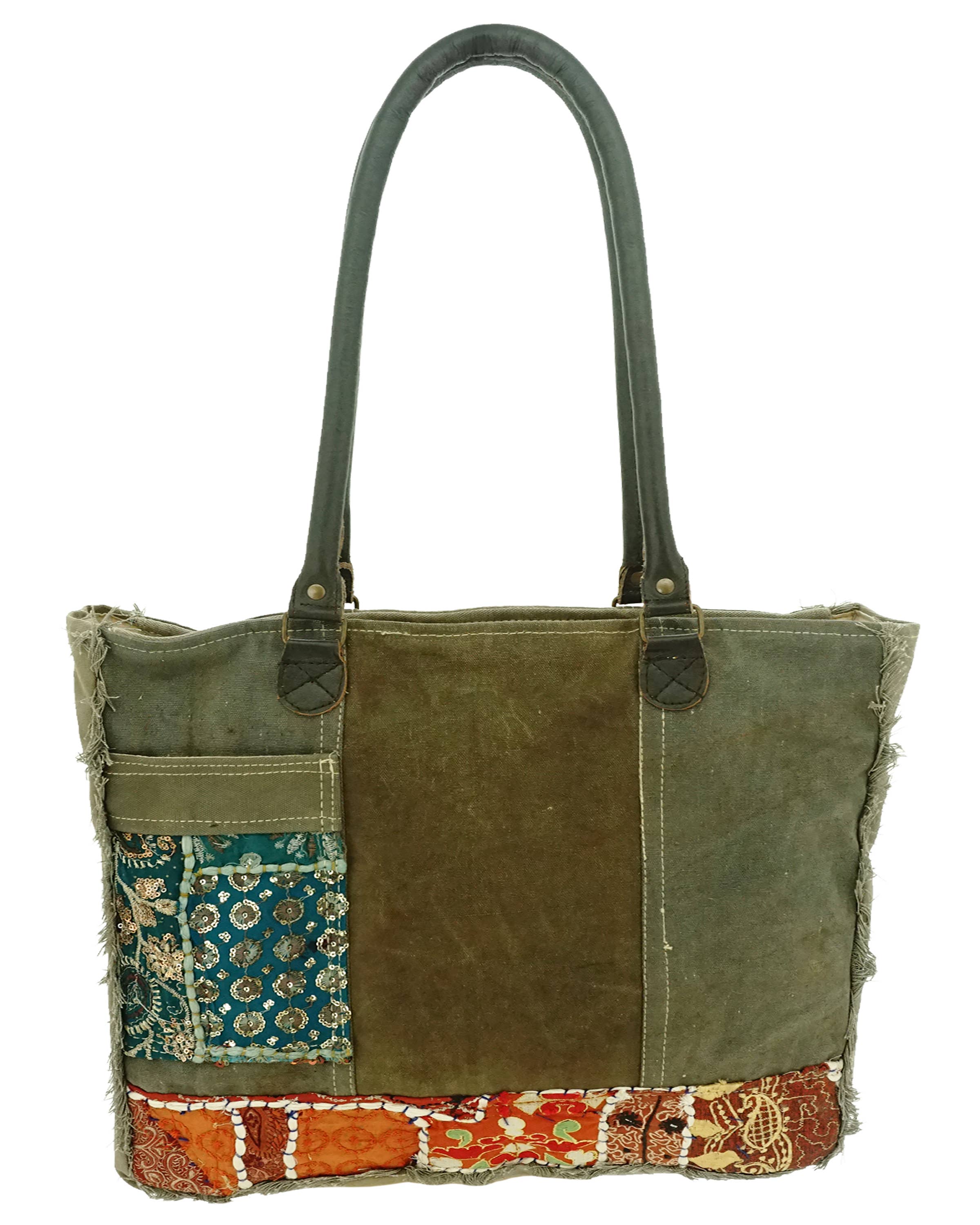 Recycled Tent Tote with Vintage Textiles (Zipper Top)