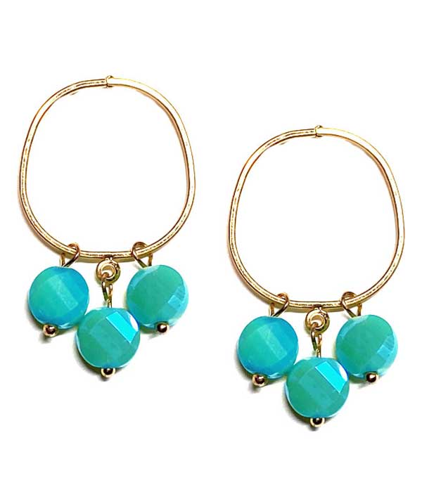 ( WX1192 )  STONE METAL HOOP EARRING