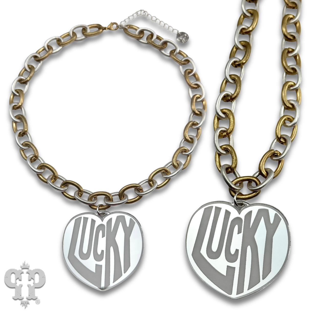 Lucky Heart on two tone chain necklace