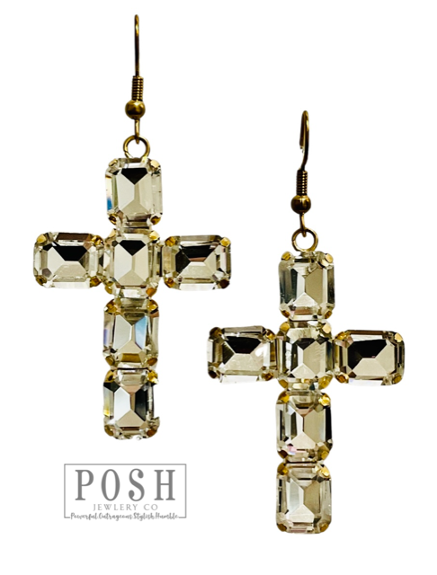 Rhinestone cross earring - LC