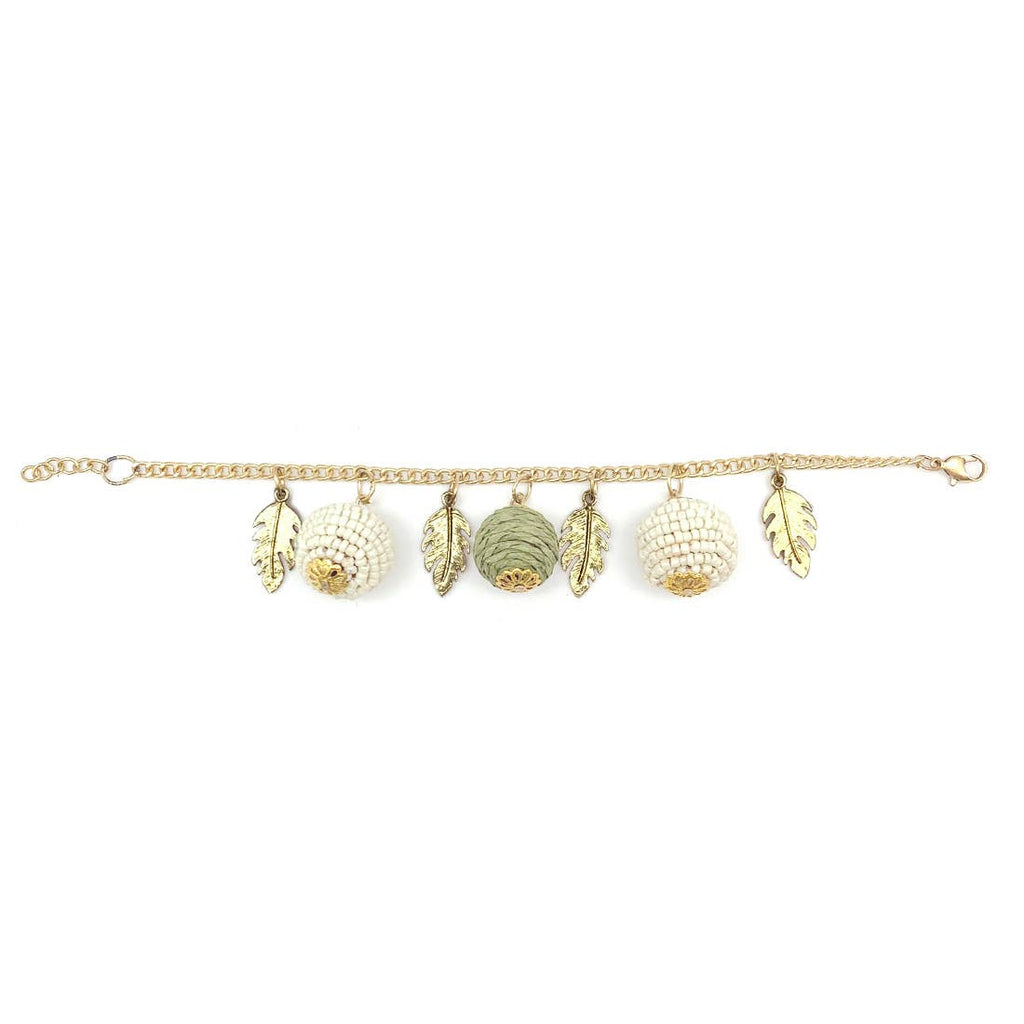 Sachi Calming Sage Collection Bracelet - Sphere, Leaf Charms