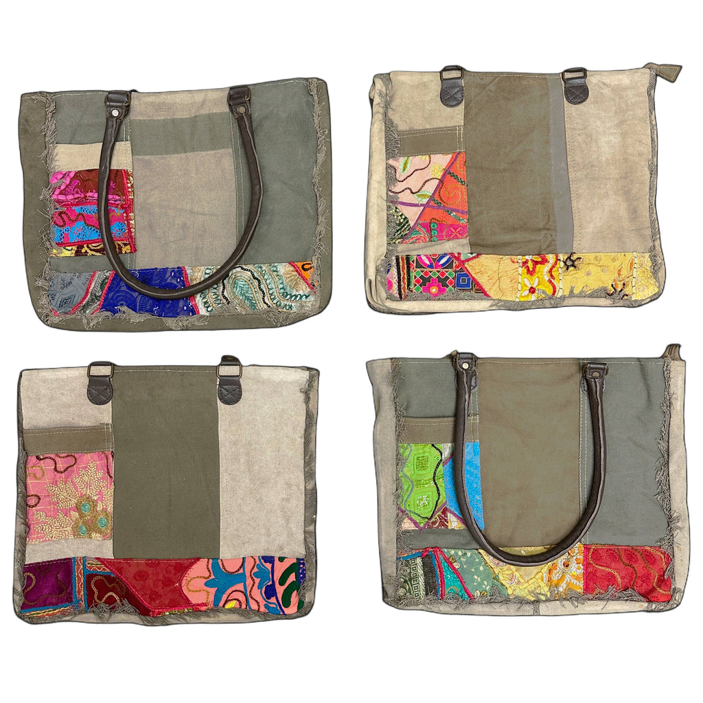 Recycled Tent Tote with Vintage Textiles (Zipper Top)