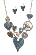 ( H443 )  MULTI HEART LINK BIB NECKLACE SET