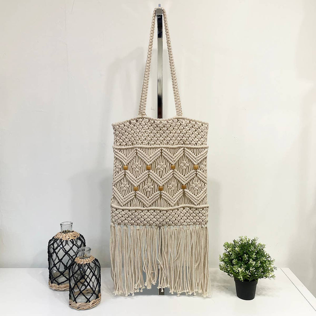 Coco Bag - Cotton Macrame shoulder bag with cotton lining