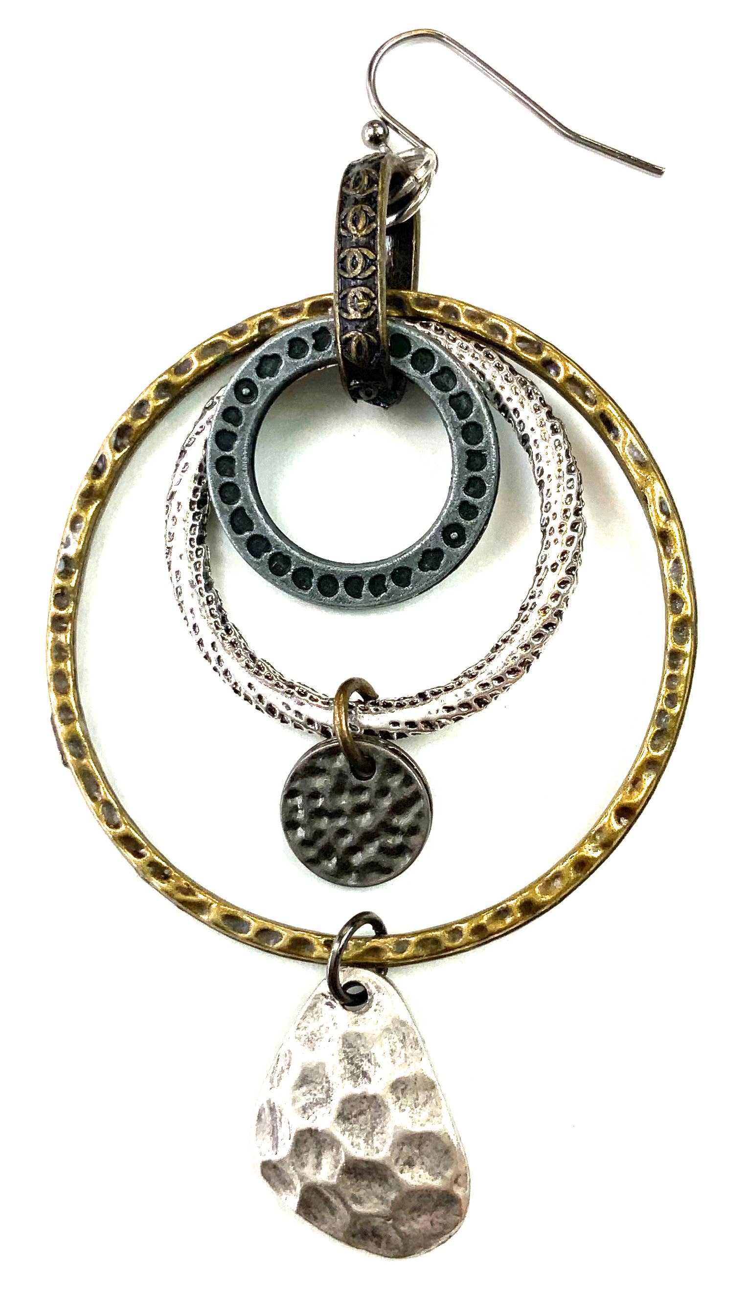 RM231 ER-Textured Stacked Rings & Dangles