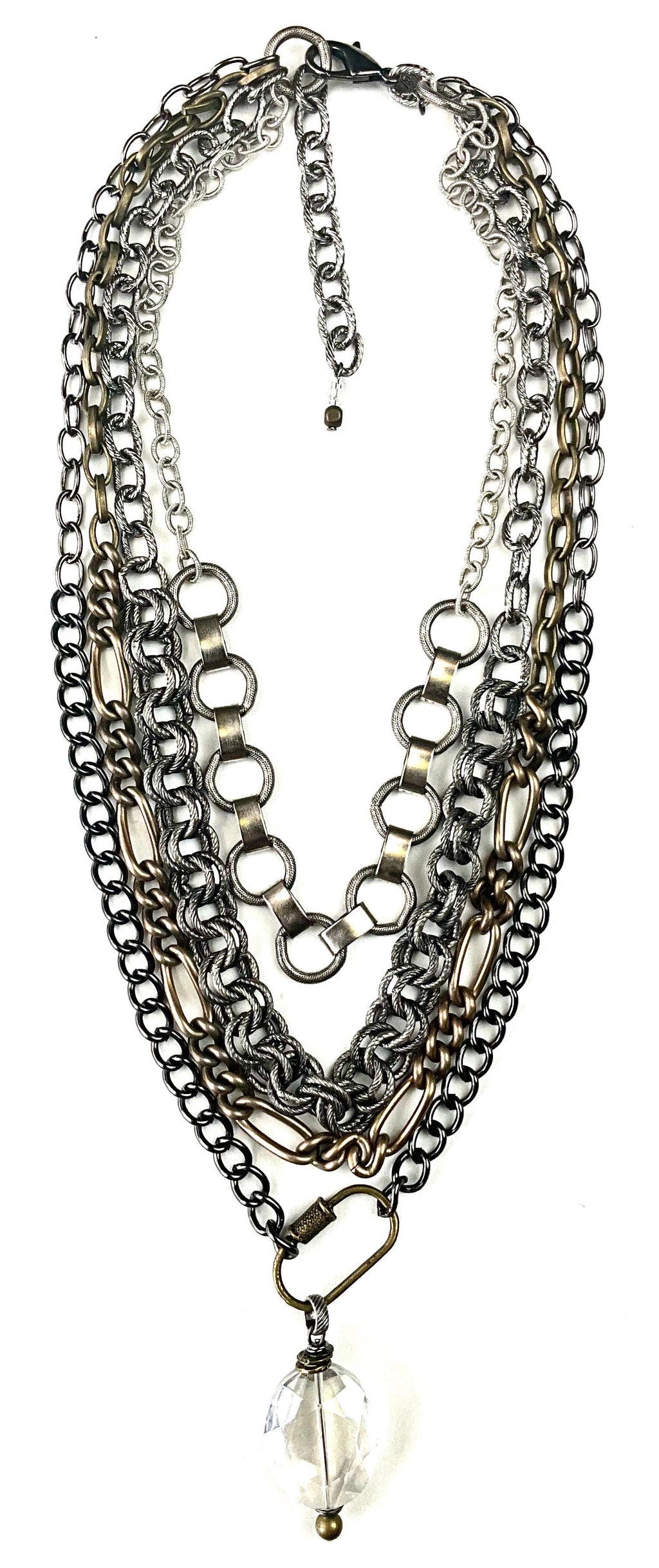 TCM997 NK-MIXED CHAINS MULTI STRAND W/CARABINER AND GLASS FR