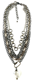 TCM997 NK-MIXED CHAINS MULTI STRAND W/CARABINER AND GLASS FR