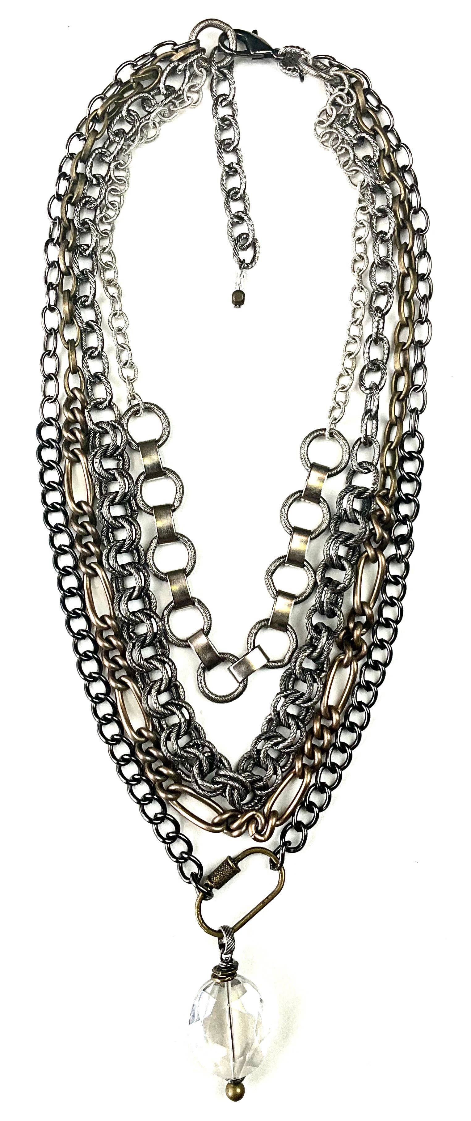TCM997 NK-MIXED CHAINS MULTI STRAND W/CARABINER AND GLASS FR