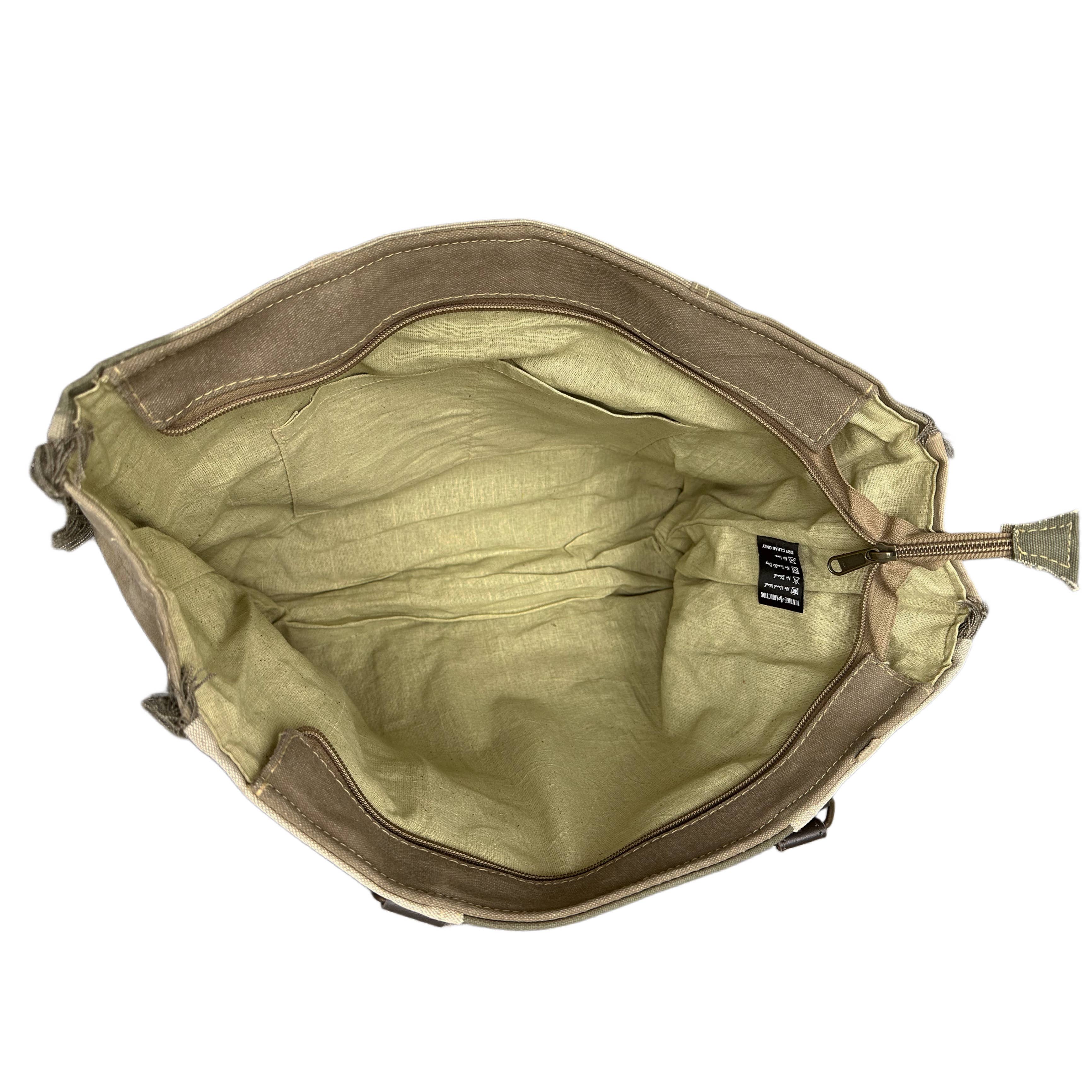 Recycled Tent Tote with Vintage Textiles (Zipper Top)