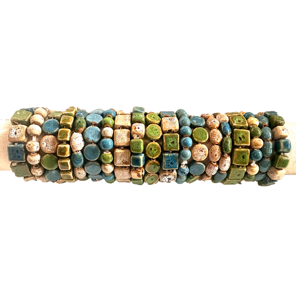 Seashore Color Solid and Multi Clay Bead Stretch Bracelets