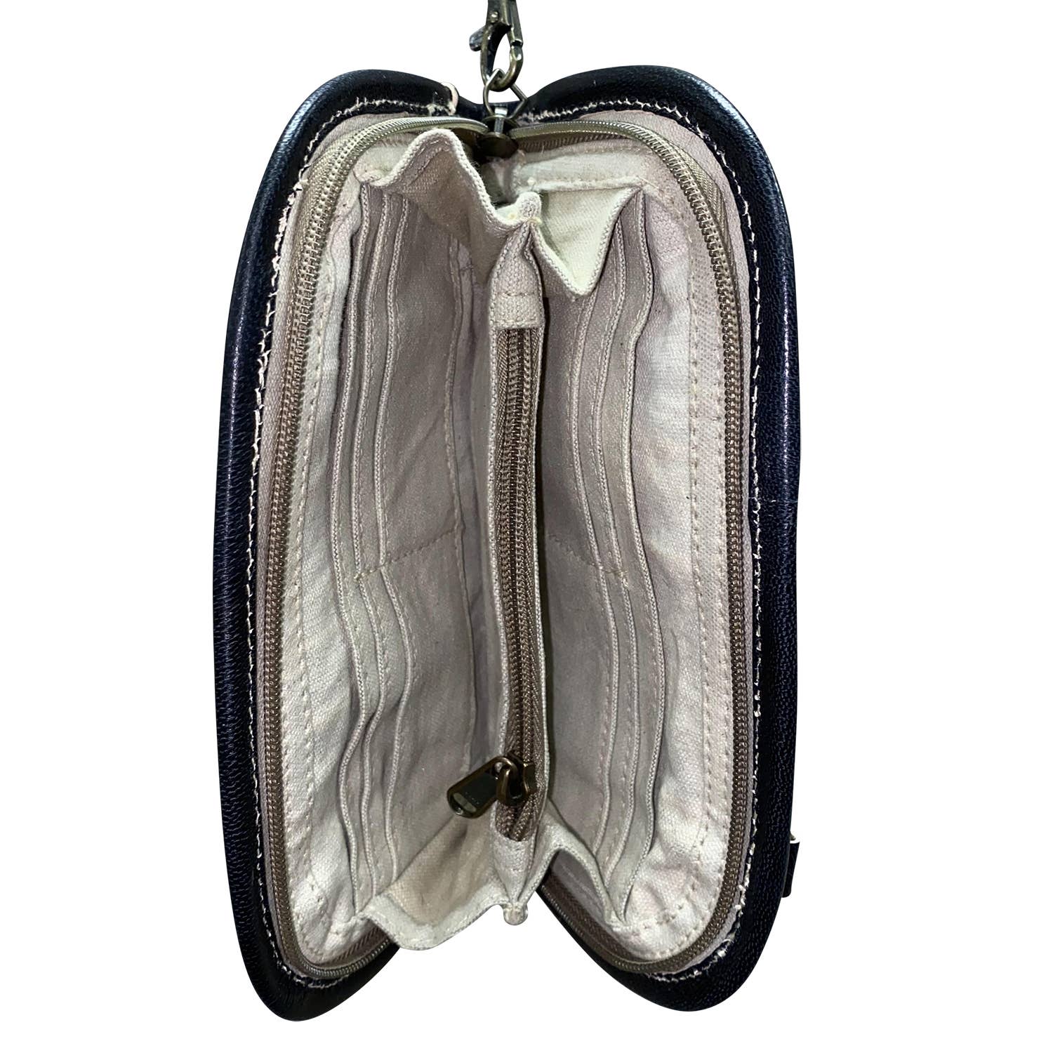 Leather Wrist Wallet Black White Stripe Womens Crossbody Bag
