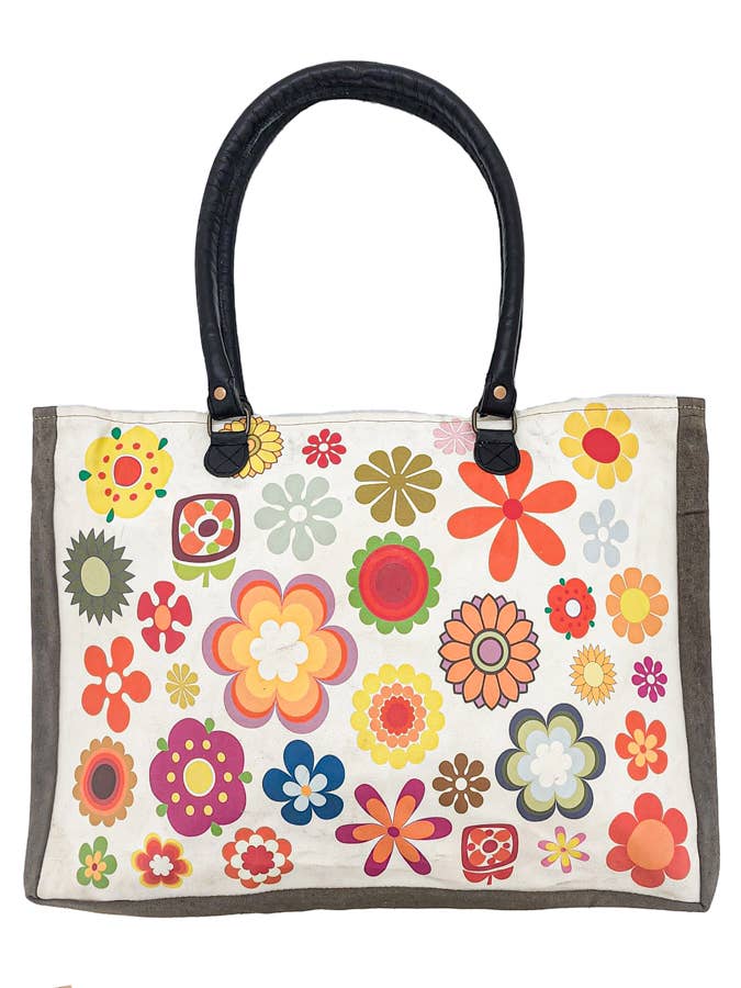 Retro Flowers Recycled Tent Market Tote