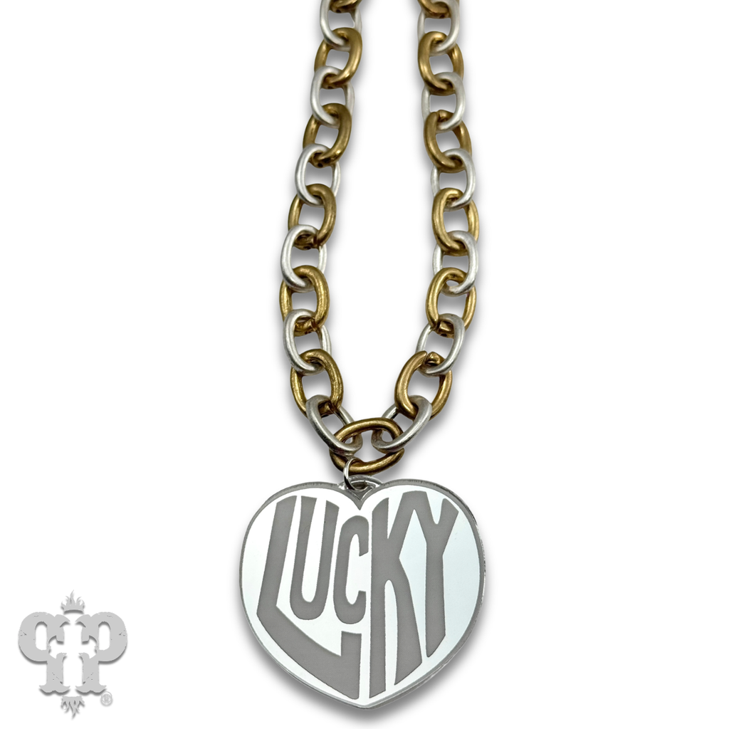 Lucky Heart on two tone chain necklace