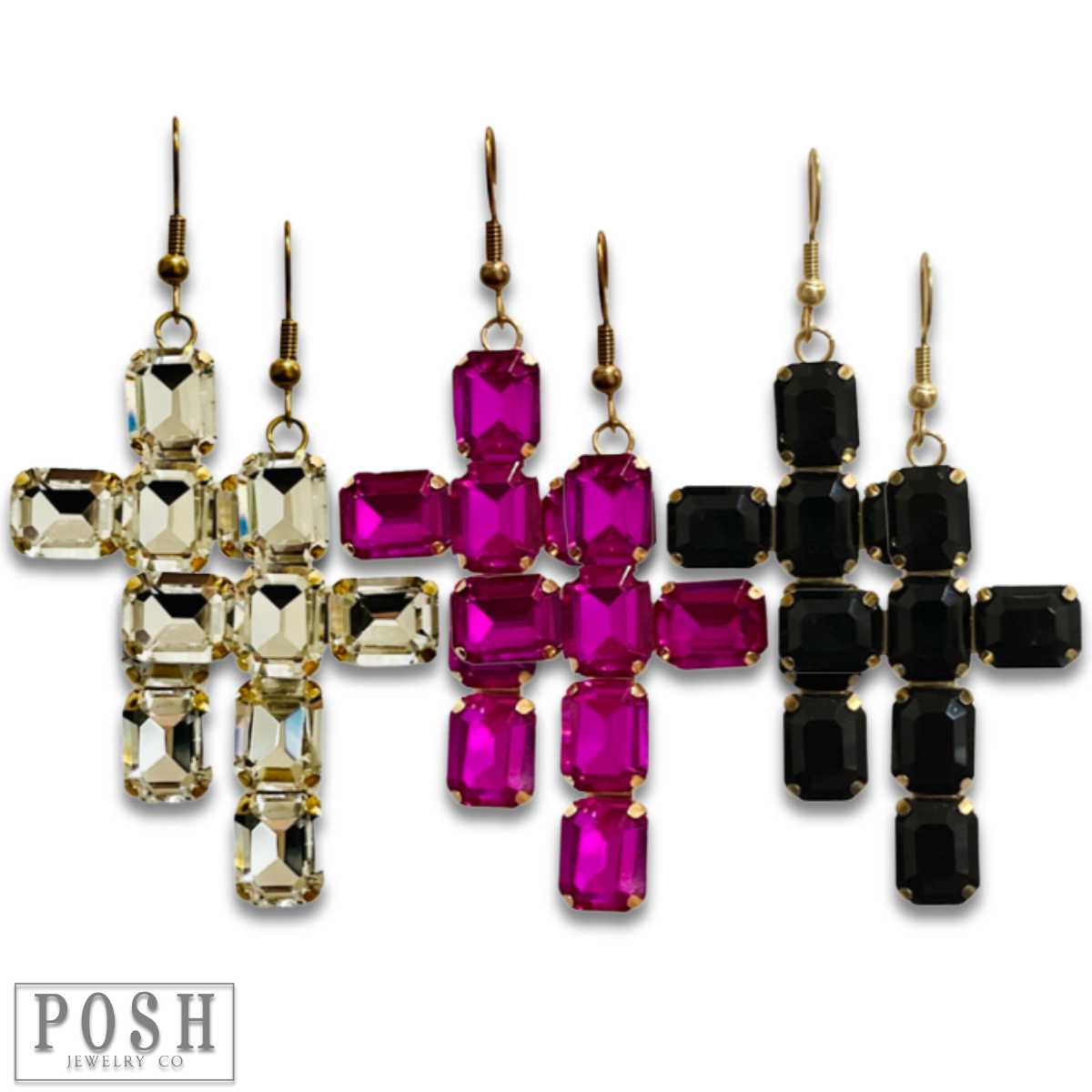 Rhinestone cross earring - LC