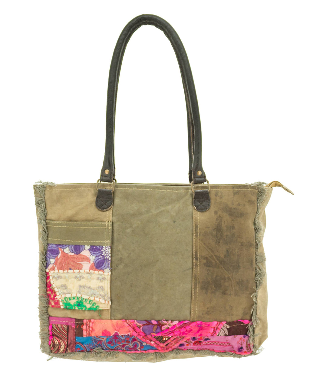 Recycled Tent Tote with Vintage Textiles (Zipper Top)