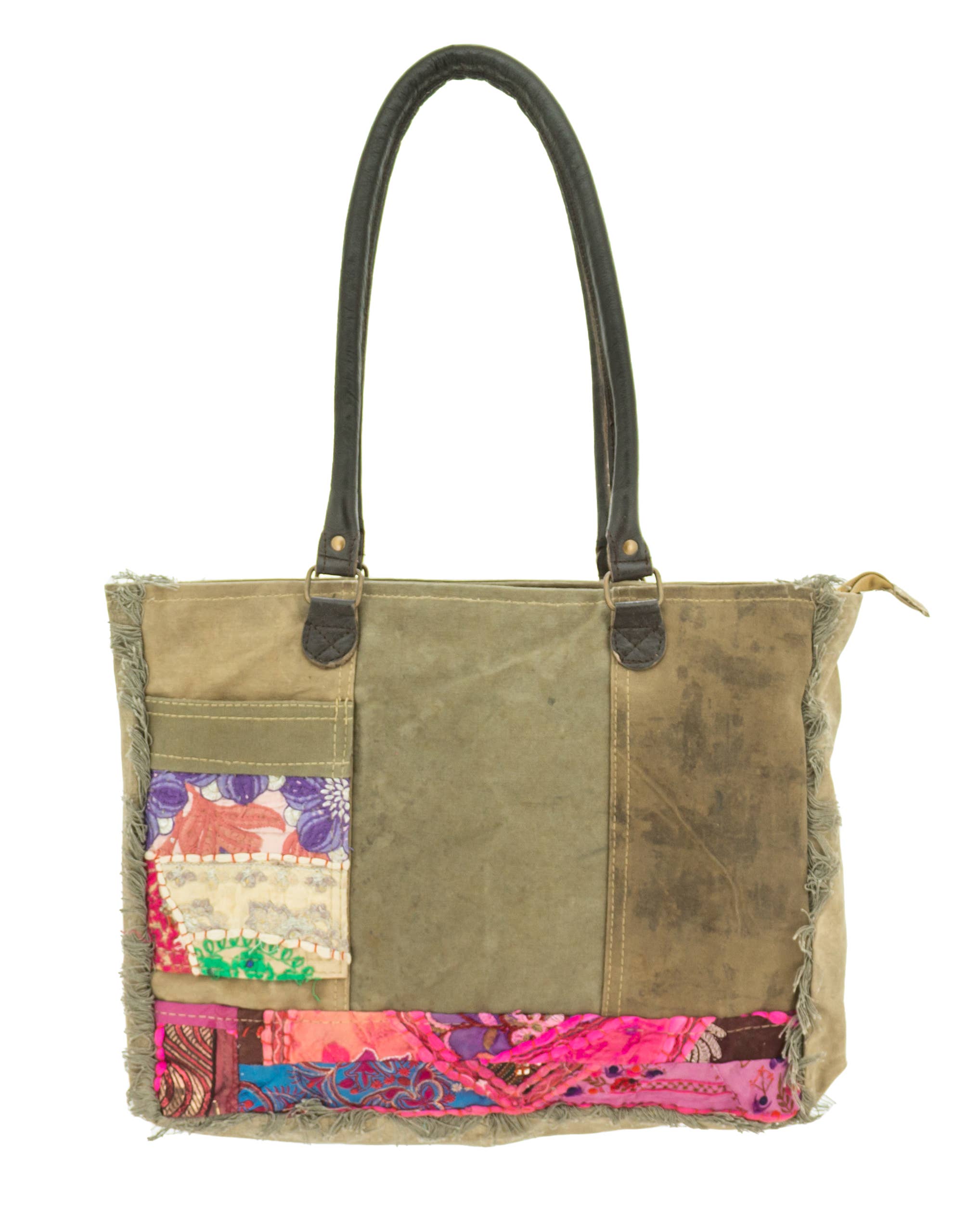Recycled Tent Tote with Vintage Textiles (Zipper Top)