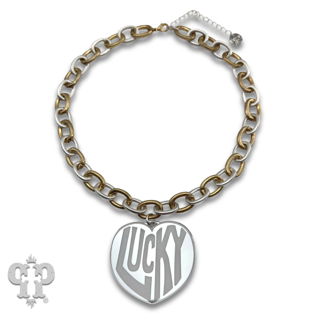 Lucky Heart on two tone chain necklace