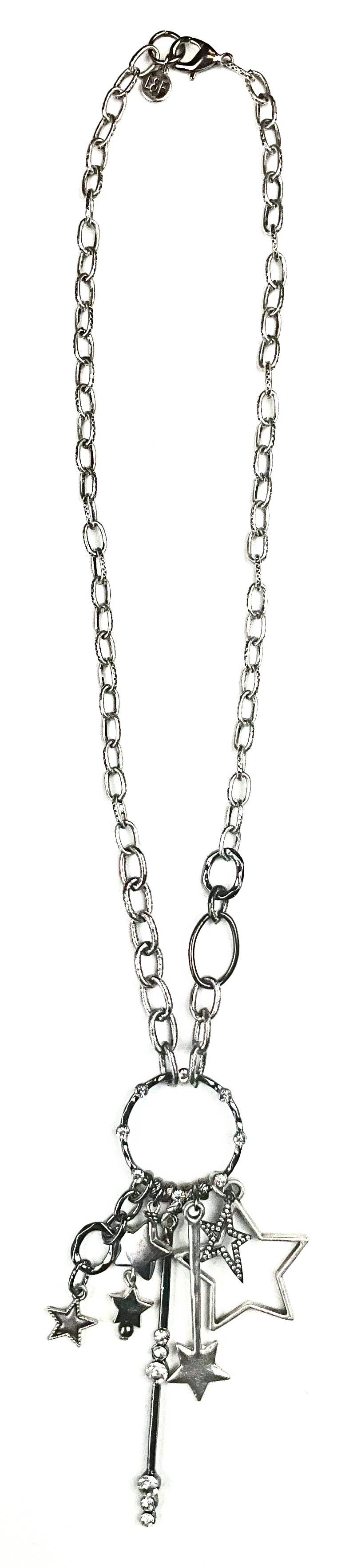 XNS057 NK-Mixed Asymm Etric Chain, Bling Ring/Star Pendant