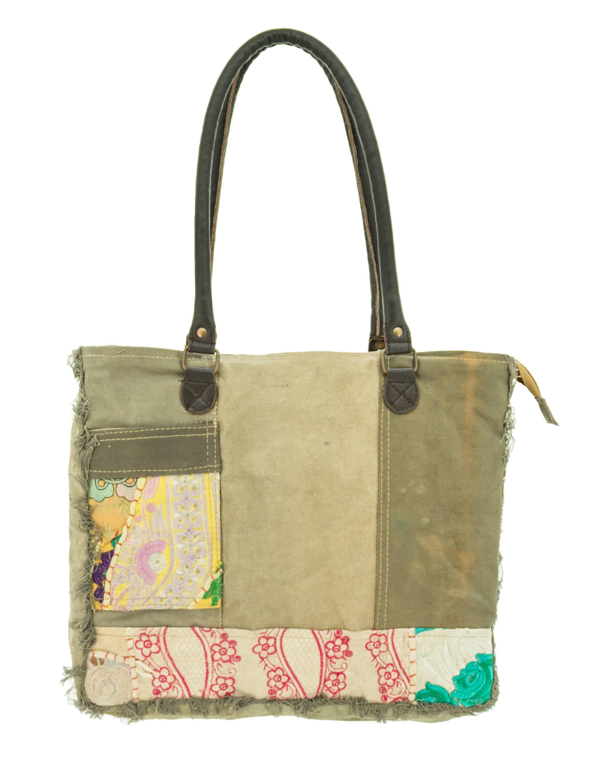 Recycled Tent Tote with Vintage Textiles (Zipper Top)