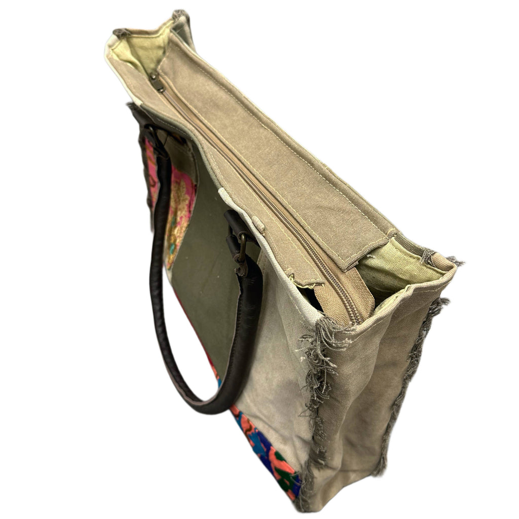 Recycled Tent Tote with Vintage Textiles (Zipper Top)