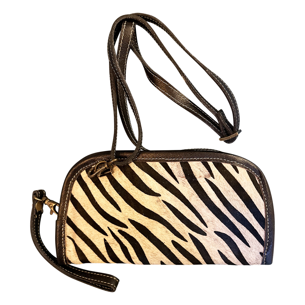 Leather Wrist Wallet Black White Stripe Womens Crossbody Bag