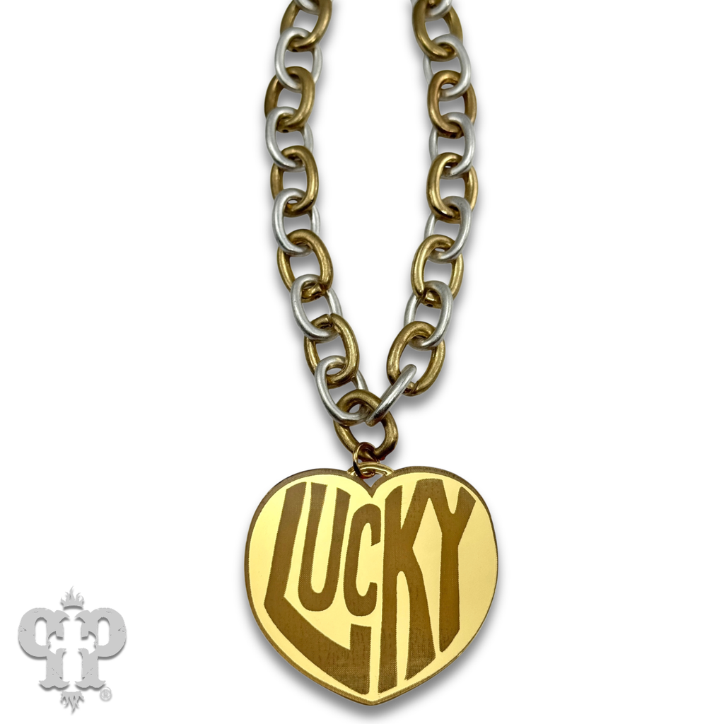 Lucky Heart on two tone chain necklace