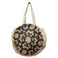 Black Scroll Design Jute Round Unisex Beach Tote Bag