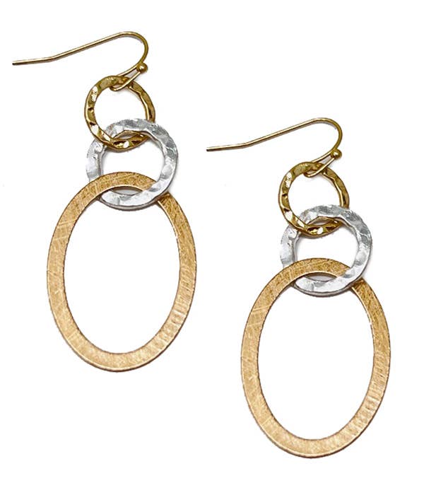 ( UX1107 )  MULTI METAL HOOP LINK DROP EARRING