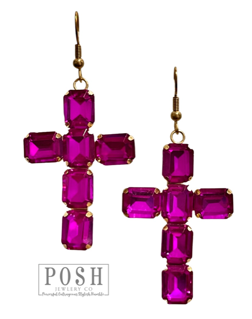 Rhinestone cross earring - LC