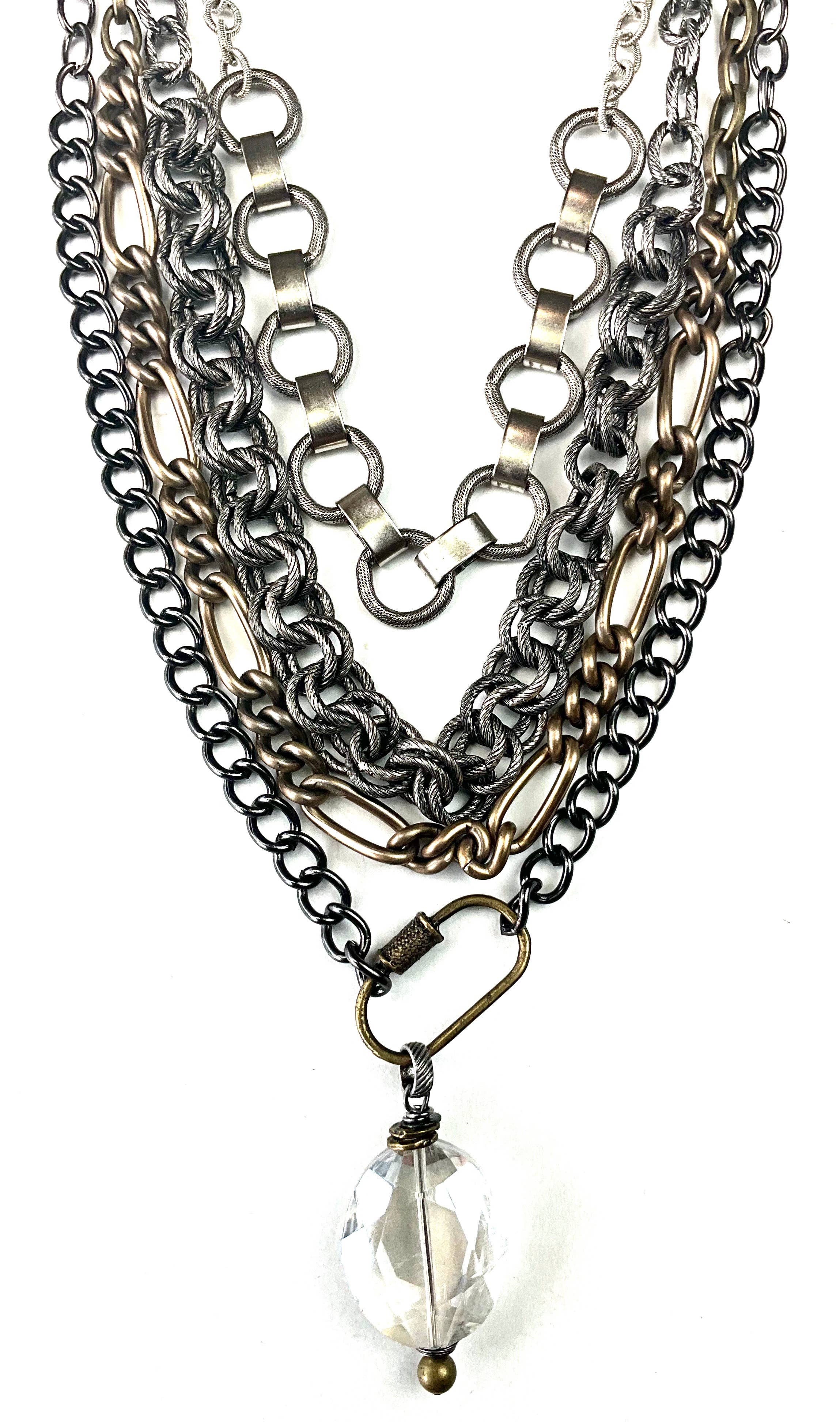 TCM997 NK-MIXED CHAINS MULTI STRAND W/CARABINER AND GLASS FR