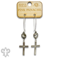 Brushed metal tone cross with Austrian crystal earring - LC
