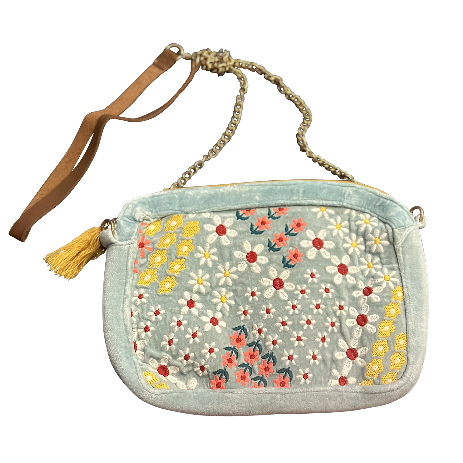 Tiny Embroidered Flowers on Soft Cotton Crossbody