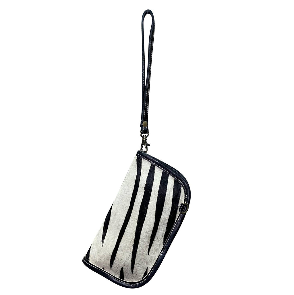 Leather Wrist Wallet Black White Stripe Womens Crossbody Bag
