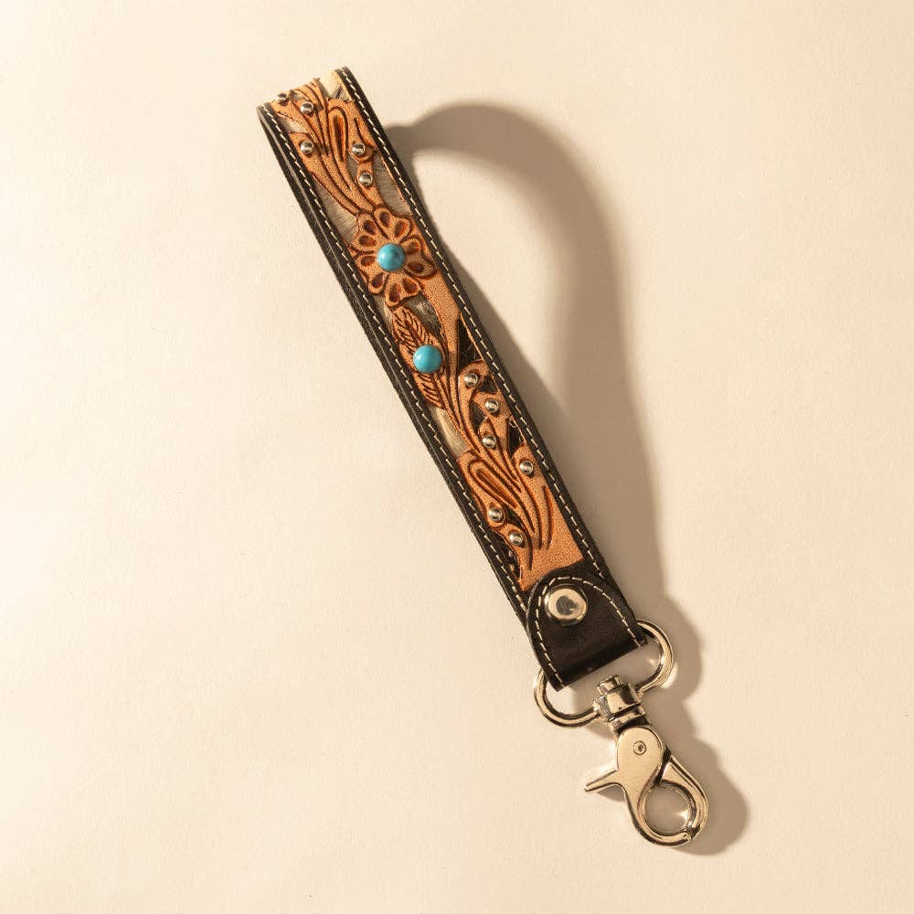 River Glen Handtooled Hairon Leather Key Fob Variant Combo
