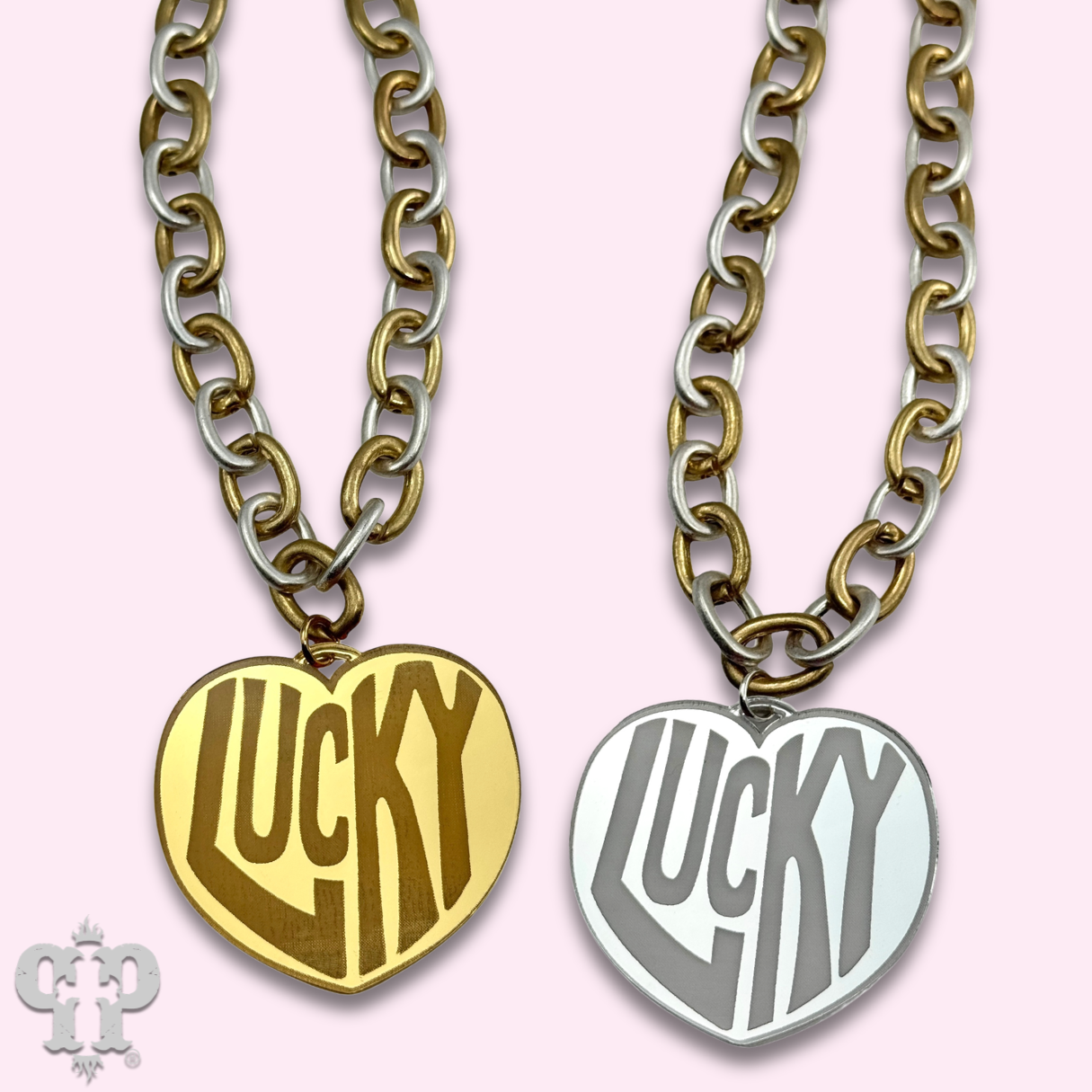 Lucky Heart on two tone chain necklace