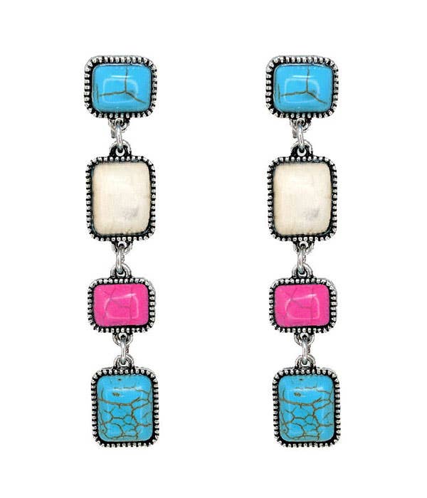 ( S418 )  WESTERN THEME SEMI PRECIOUS STONE DANGLE EARRING