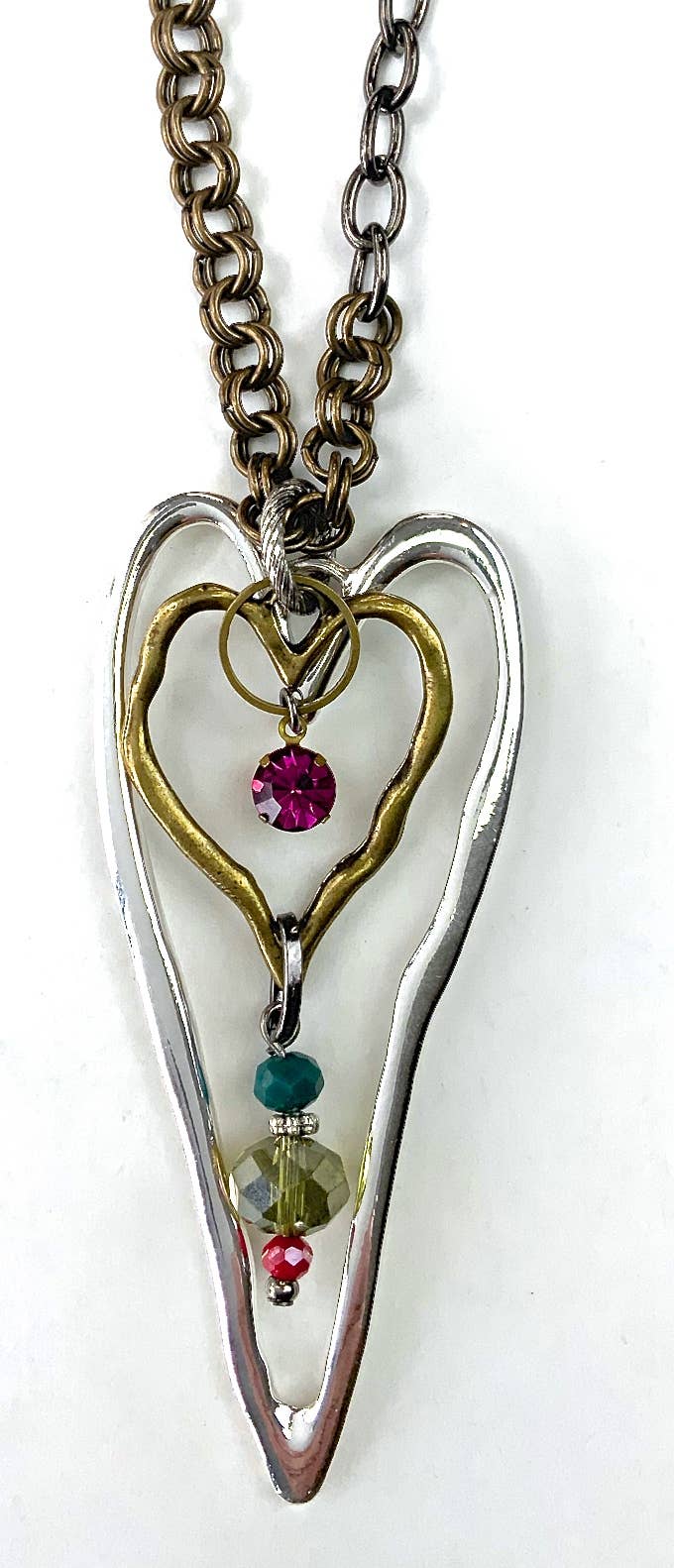 LS067 NK-Mixed Chains w/Stacked Hearts Pendant
