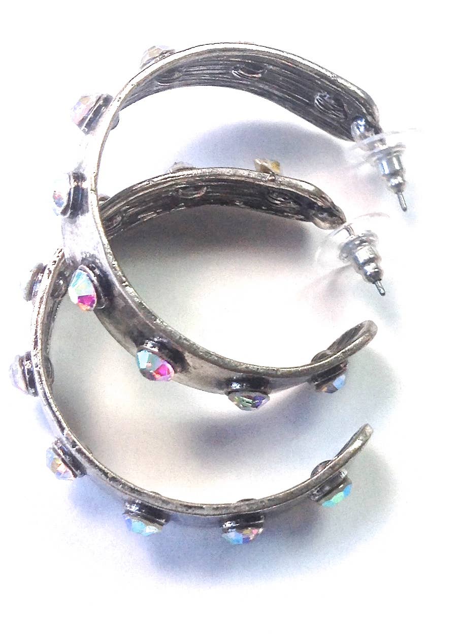 ER-Bling Hoop Earrings in Antique Silver