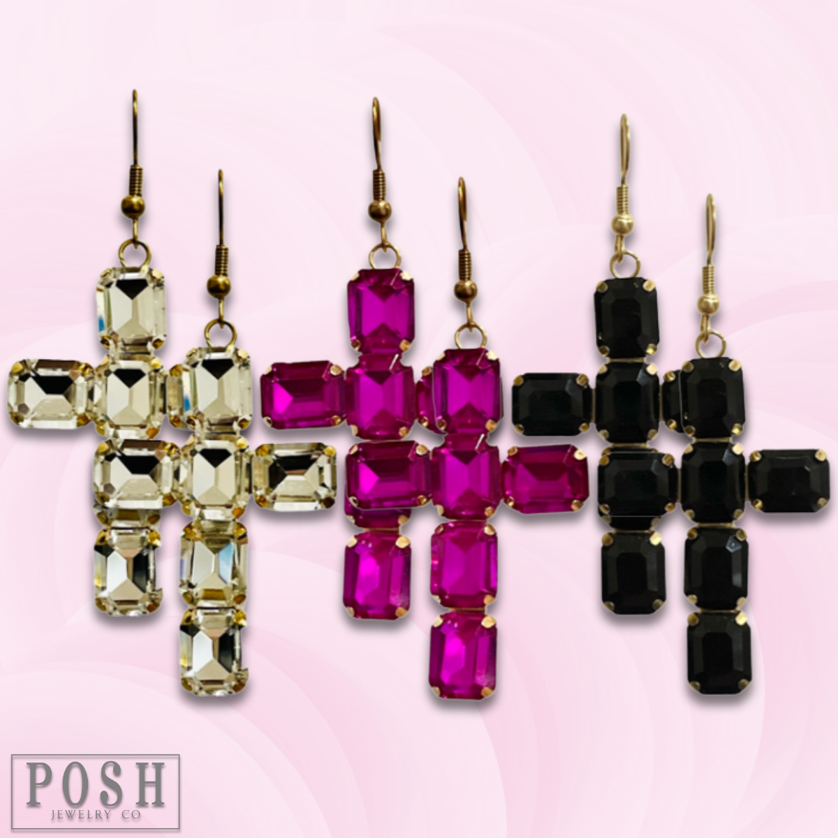Rhinestone cross earring - LC